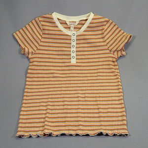 Matilda Jane Top Girl's Size 12 Ribbed Knit Stripe Yellow White Short Sleeve